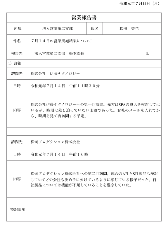 営業日報 営業報告書の書き方 Excelテンプレート付き 成果を自動的に最大化するsfa Senses